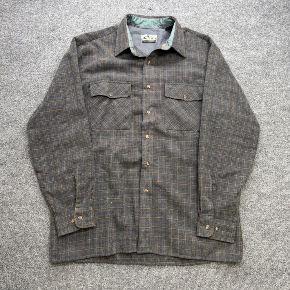 Backpacker Mens Gray Brown Plaid Flannel Button Down Shirt Large L